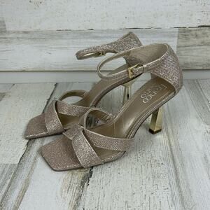 New Franco Sarto Rania womens sz 6.5 square toe Gold sparkle Heeled Sandal